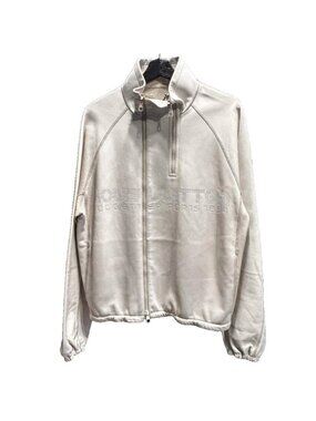 Louis Vuitton Leather Jacket Zip Up Stand Collar Sheep Lamb Logo 50 Off White